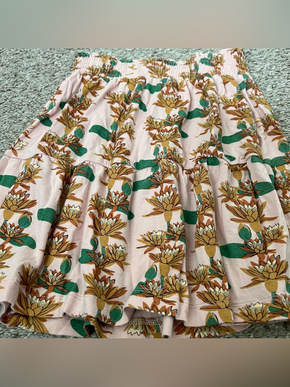 Kate Quinn Floral Bamboo Tiered Smocked Waist Skirt - Pink/Green Size 7